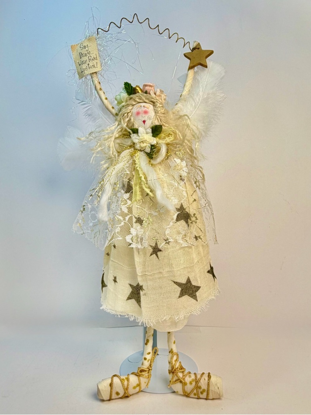 Hanging Angel Doll 15” Cloth Star Sign Cottage Farmhouse Decor - Picture 3 of 13